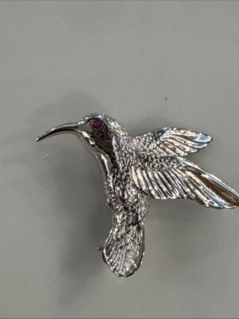 Silver Hummingbird Bird Pin Brooch - Silver Color with stone eye
